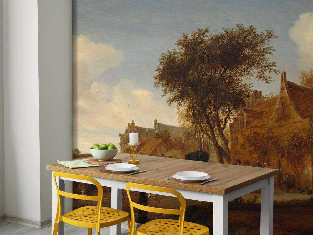 Dorpsherberg met reiswagen