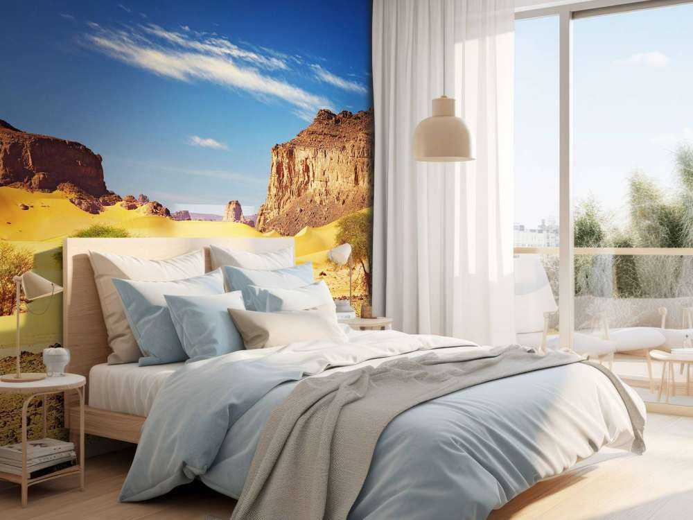 Woestijnlandschap met duinen en rotsen