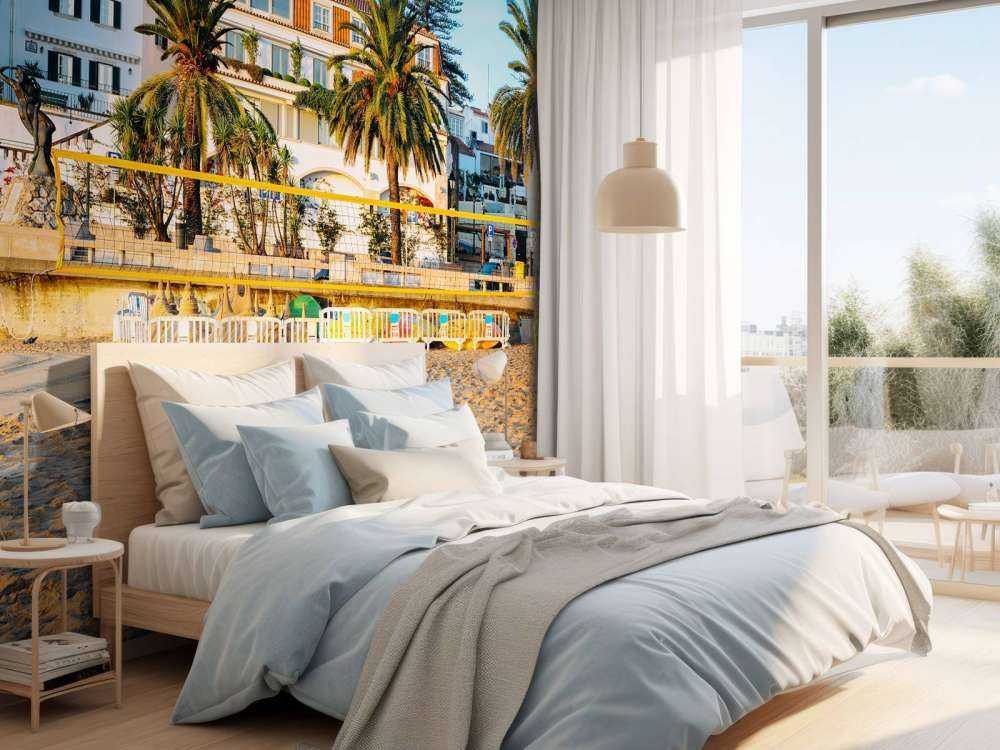 Volleybalveld op het strand bij zonsondergang