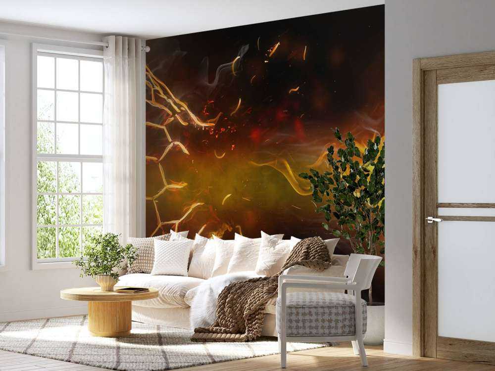 Voetbal brandt door het net