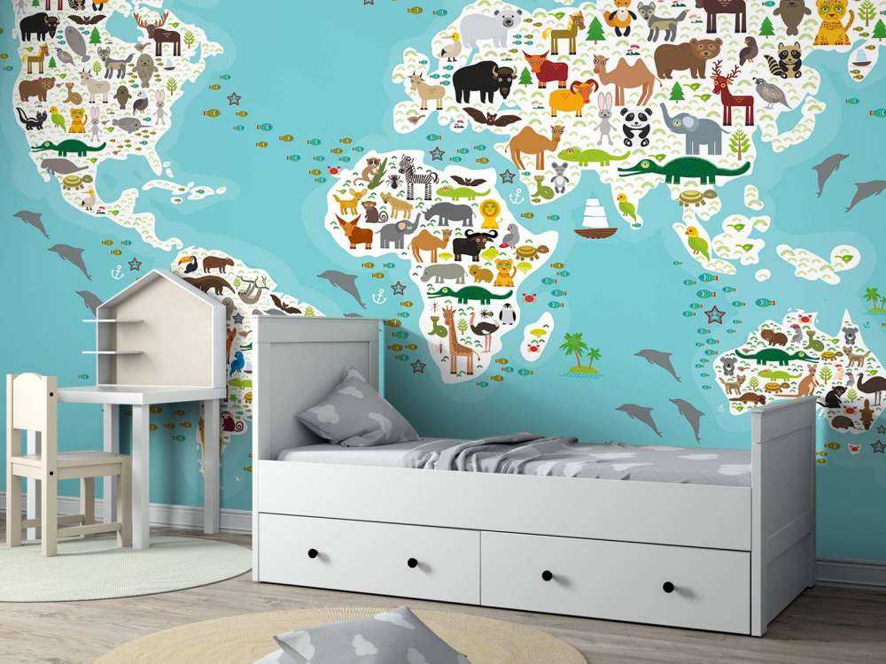 Wereldkaard met dieren