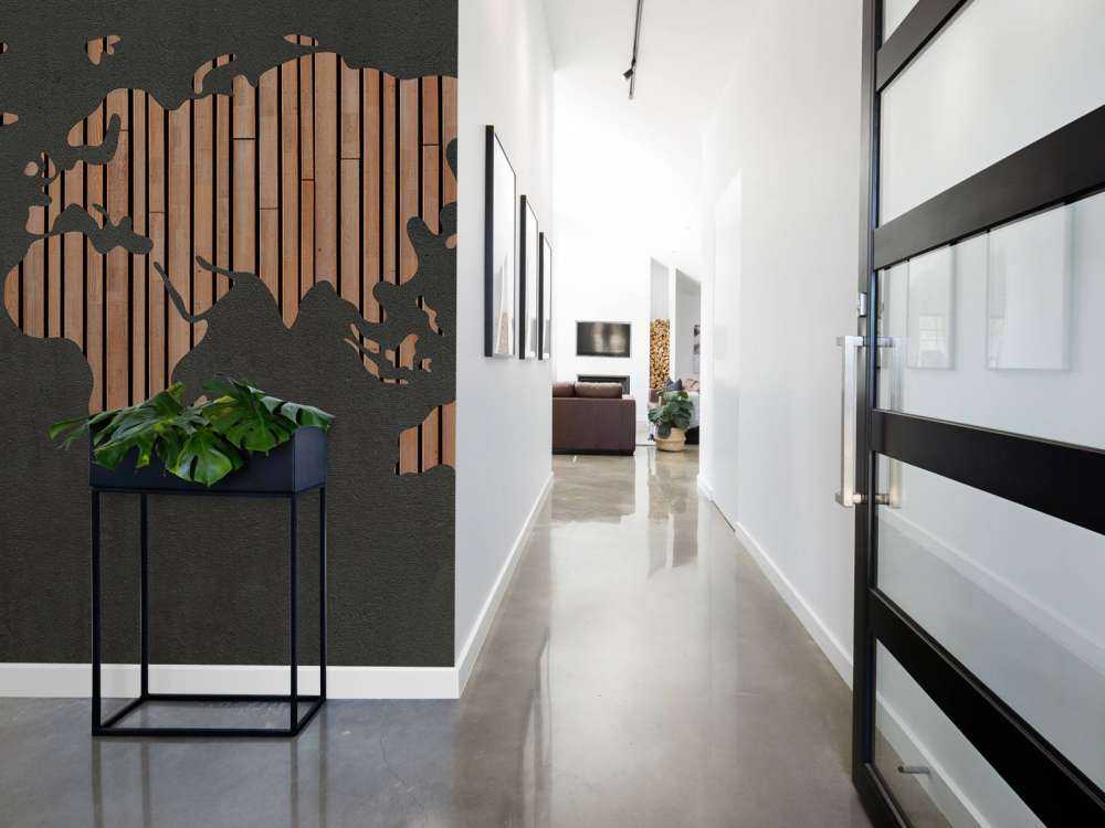 Wereldkaart met houten planken