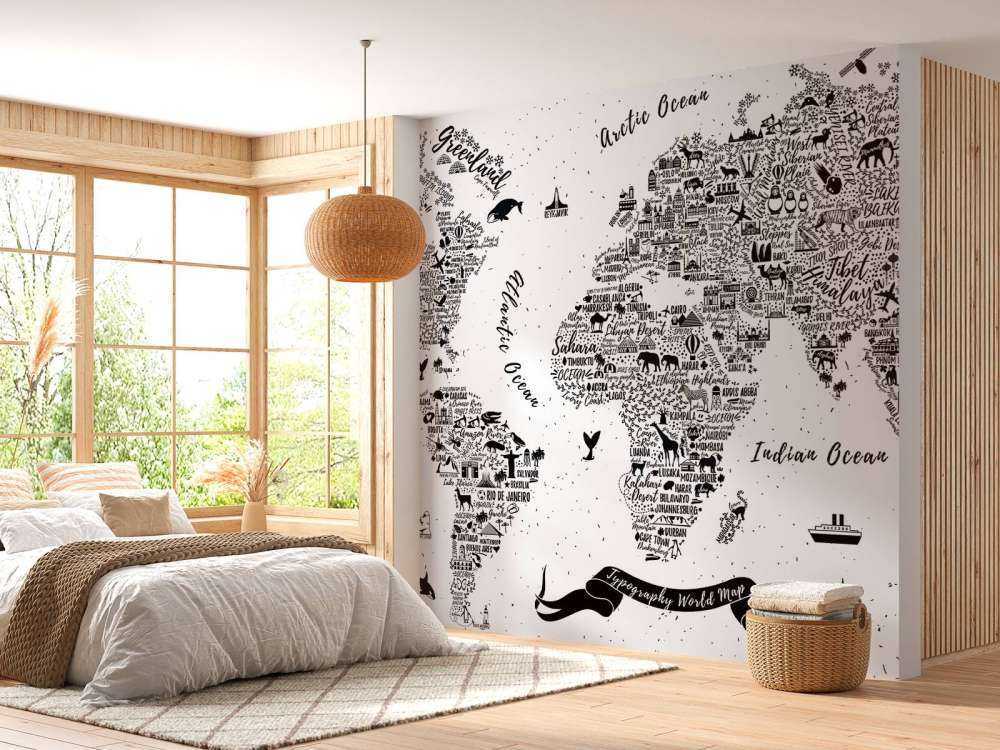 Wereldkaart in zwart-wit