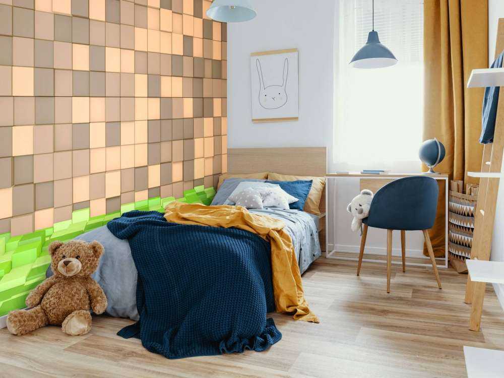 3D Minecraft landschap met bruine blokken