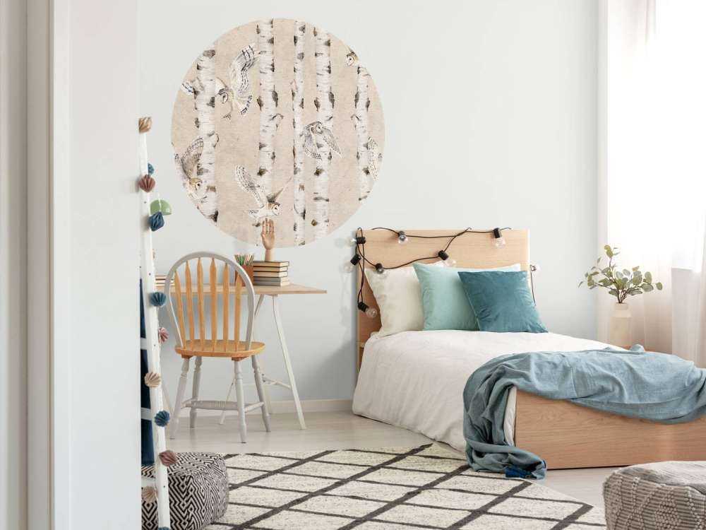 Birch and Owls - Beige