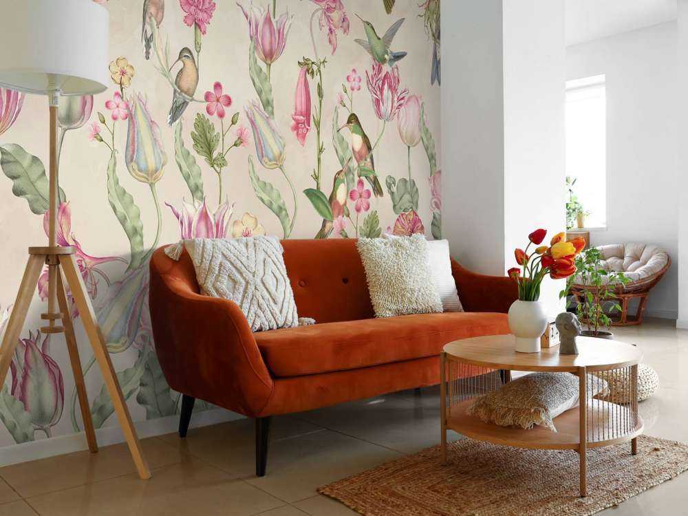 Spring Hummingbird Symphony - Blush Cream Elegance