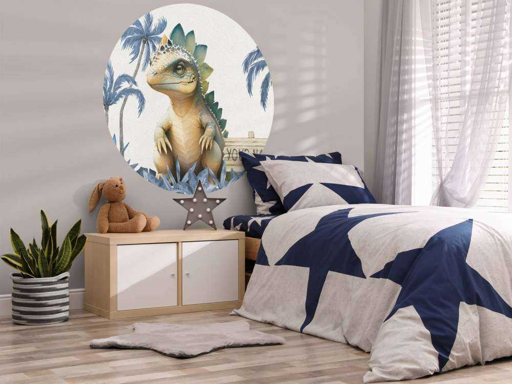 Baby stegosaurus in de jungle blauw