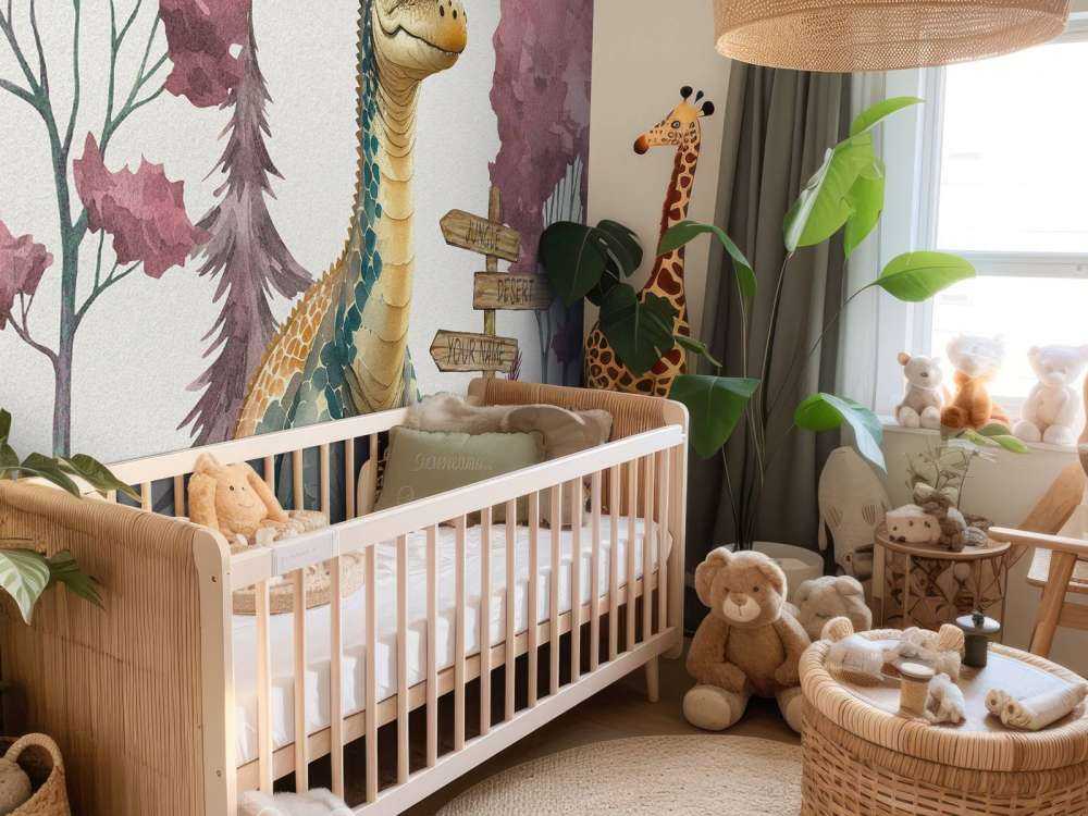 Baby brachiosaurus in de jungle roze