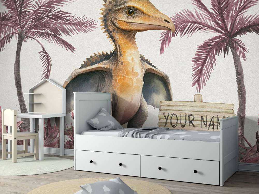 Baby pteranodon in de jungle roze