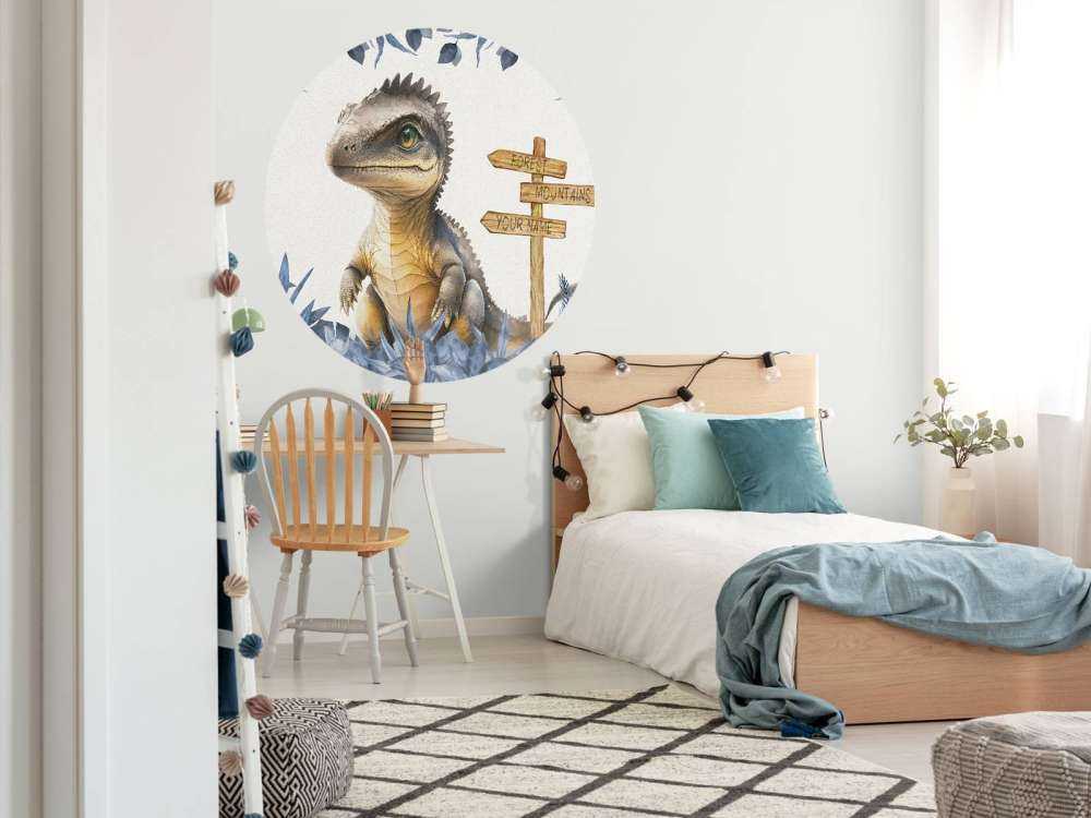 Baby spinosaurus in de jungle blauw
