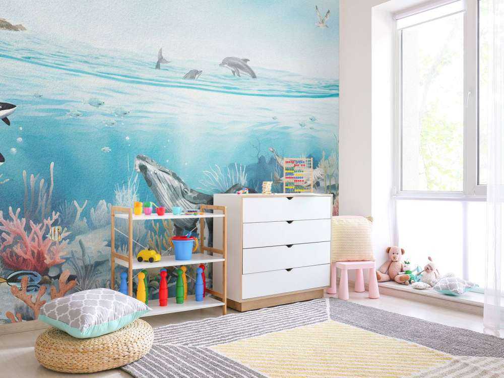 Oceaan landschap met dieren in kleur