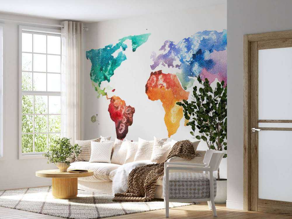 Getekende aquarel wereldkaart