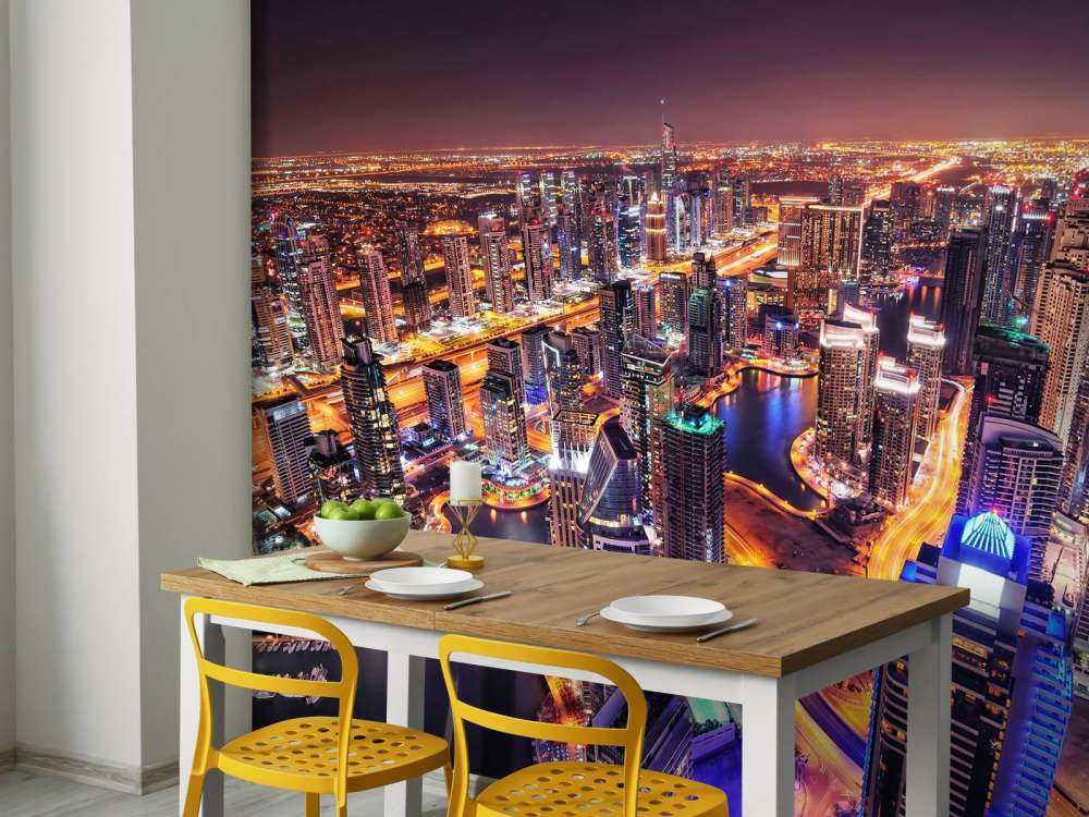 Verlichte gebouwen in Dubai