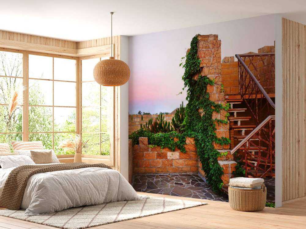 Vintage trap op een dak