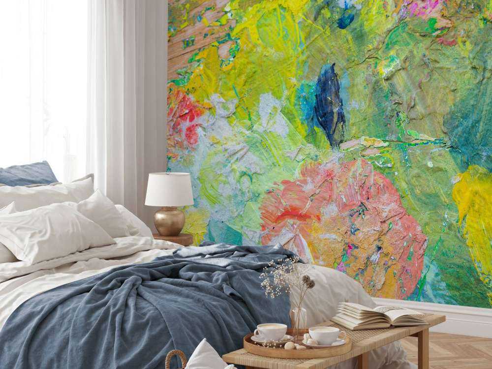 Close-up van een kleurrijk schilderwerk