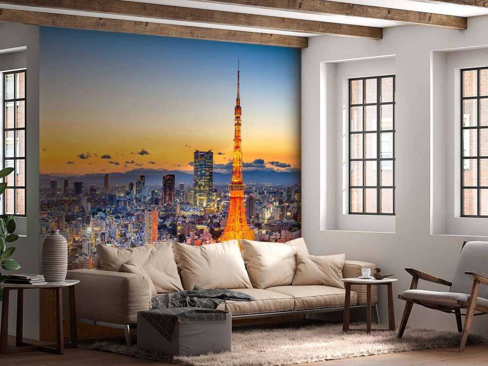 De skyline van Tokyo met de Tokyo Tower