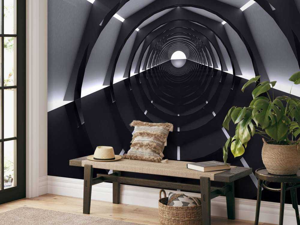 Futuristische tunnel met reflecterende vloer