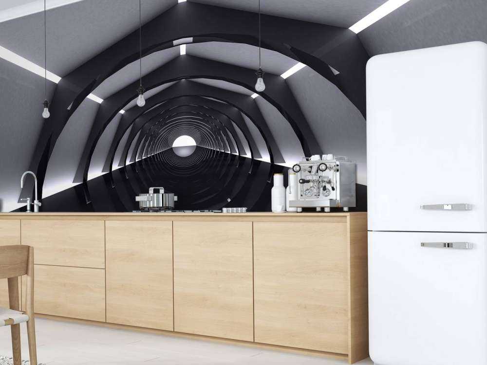 Futuristische tunnel met reflecterende vloer