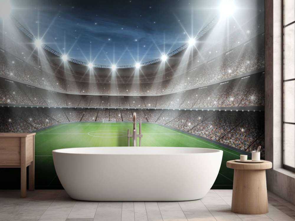 Verlicht voetbalstadion met sterrenhemel