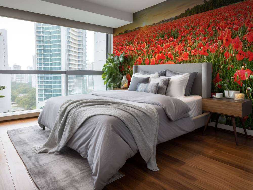 Zonsondergang met klaprozen