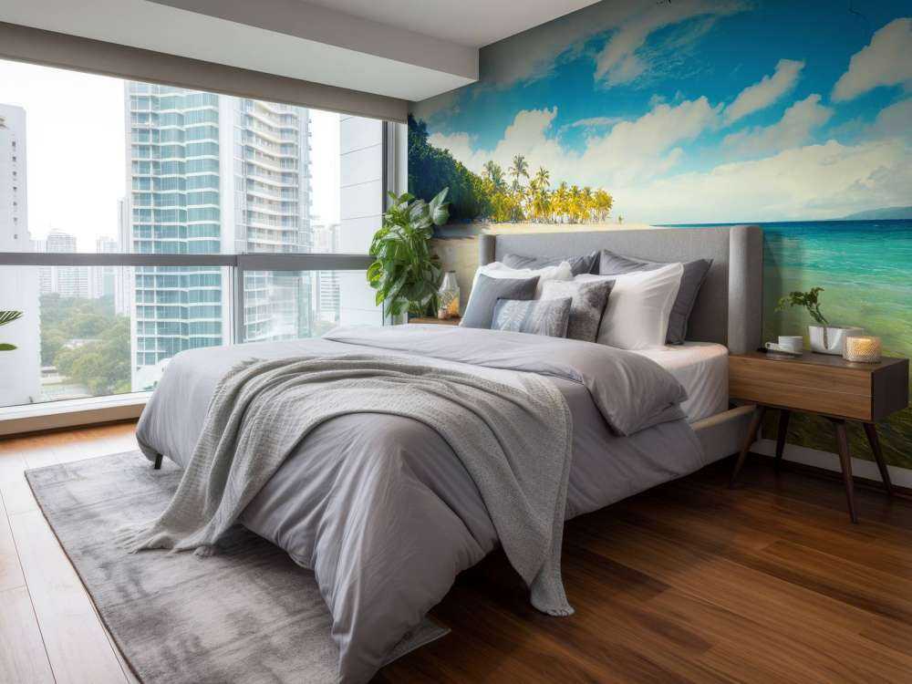 Wit strand met een kleurrijke zee