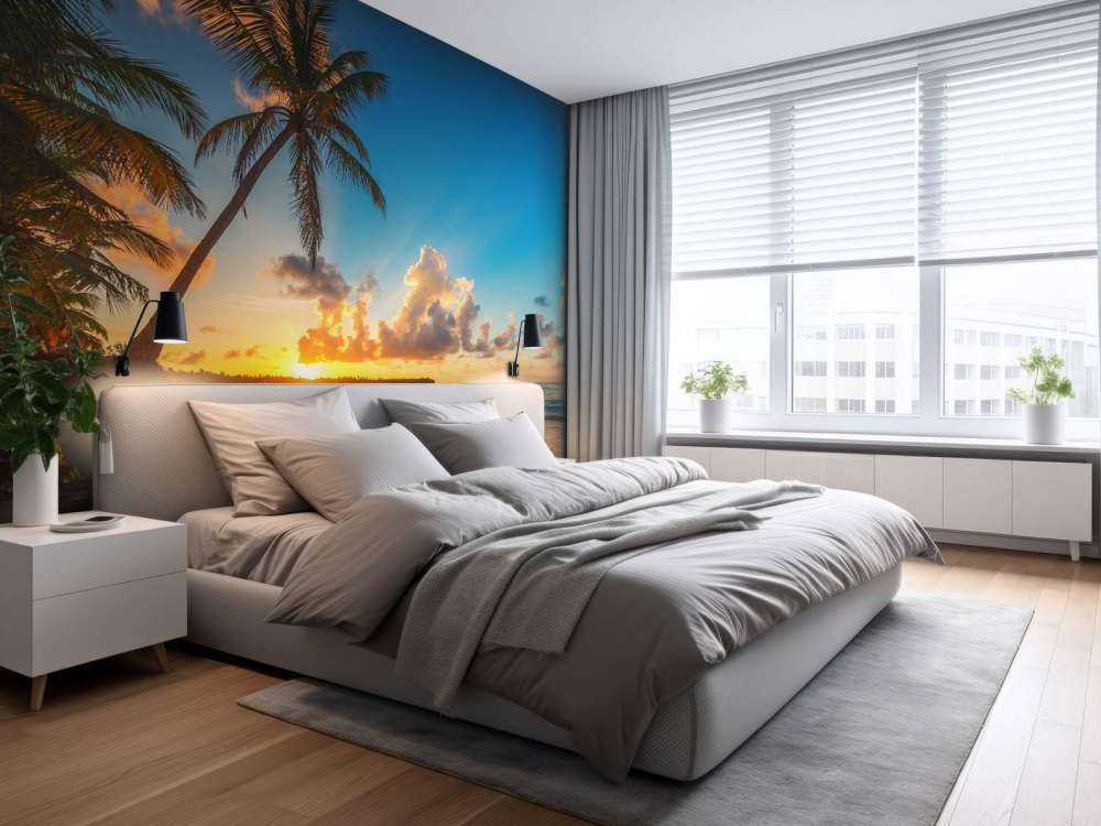 Tropisch strand bij zonsondergang