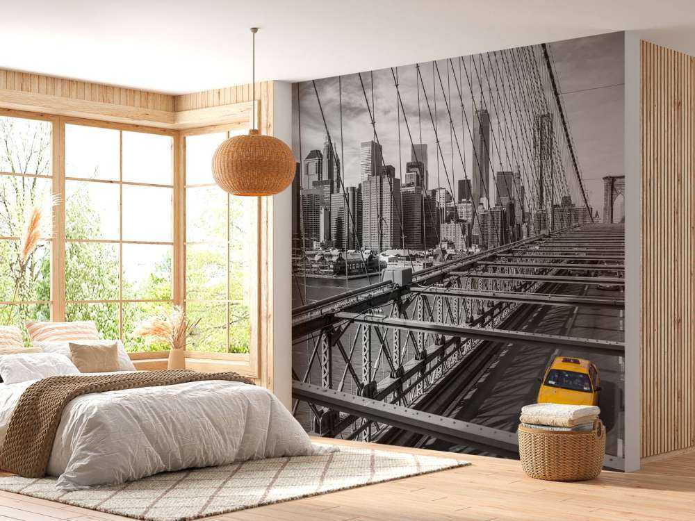 Een taxi over de Brooklyn bridge