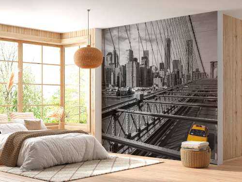 Een taxi over de Brooklyn bridge