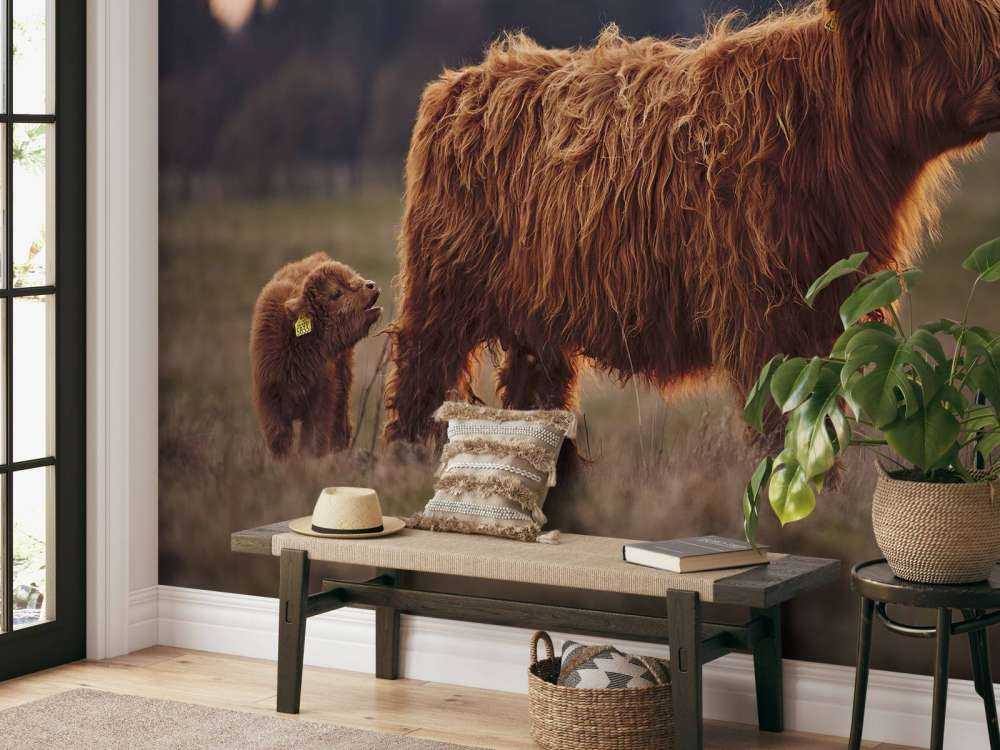 Schotse hooglanders in het weiland