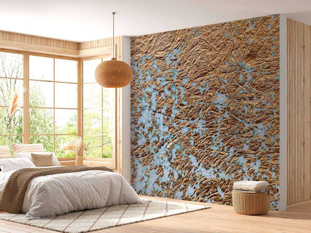 Slordige blauwe muur met goud