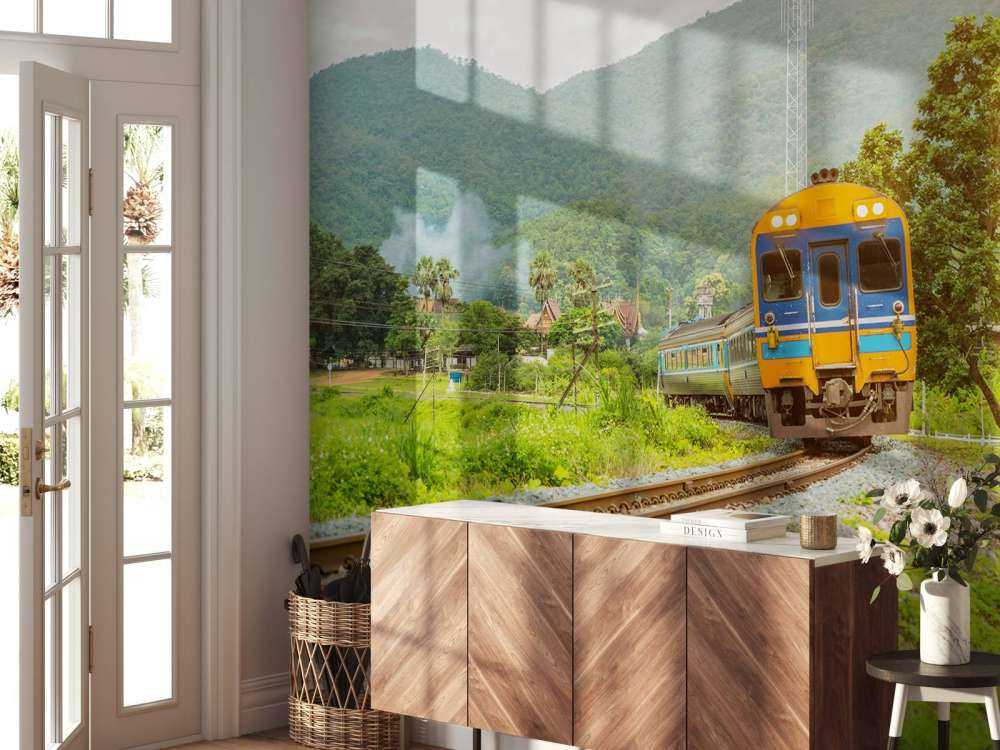 Trein door een dorpje in Thailand