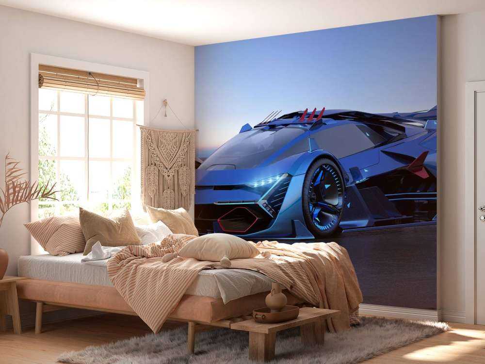 Blauwe hypercar in 3D