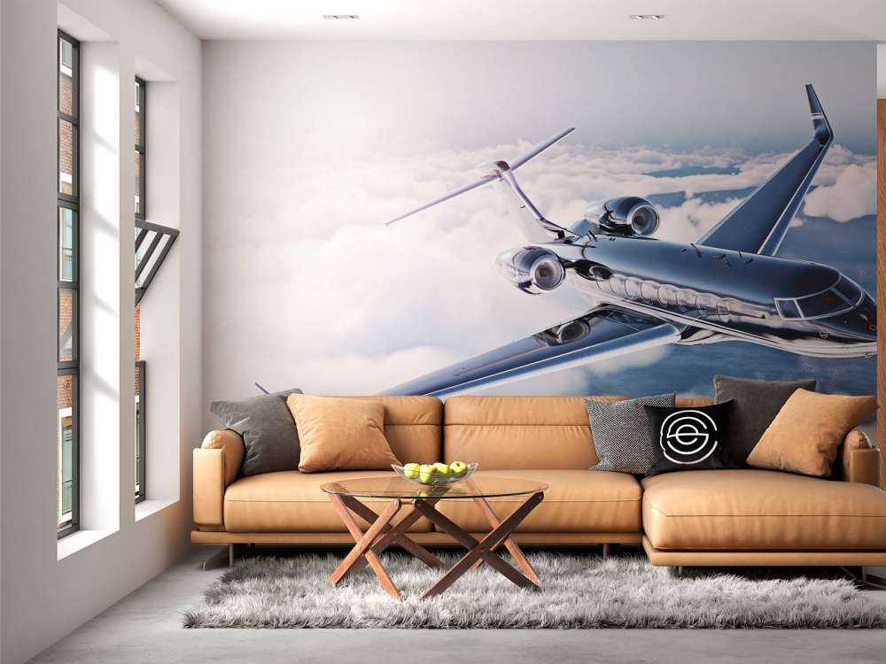 Zwarte privéjet in de wolken