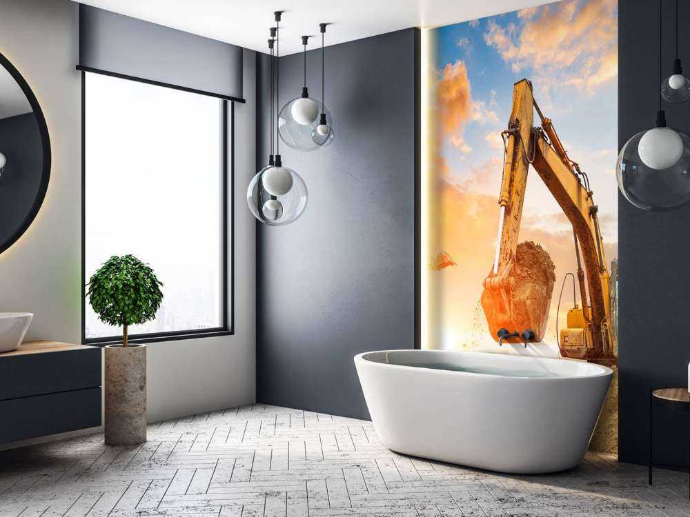 Graafmachines bij zonsondergang