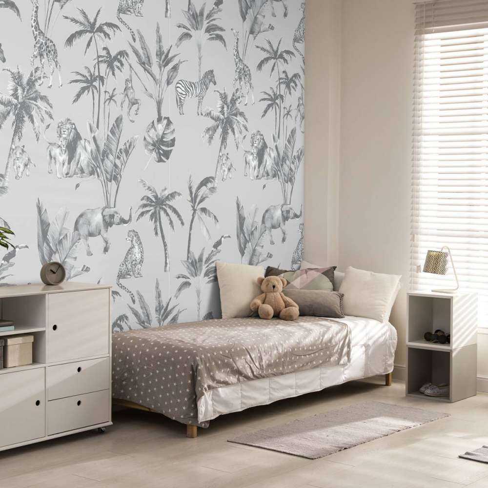 Dierenjungle patroon grijs