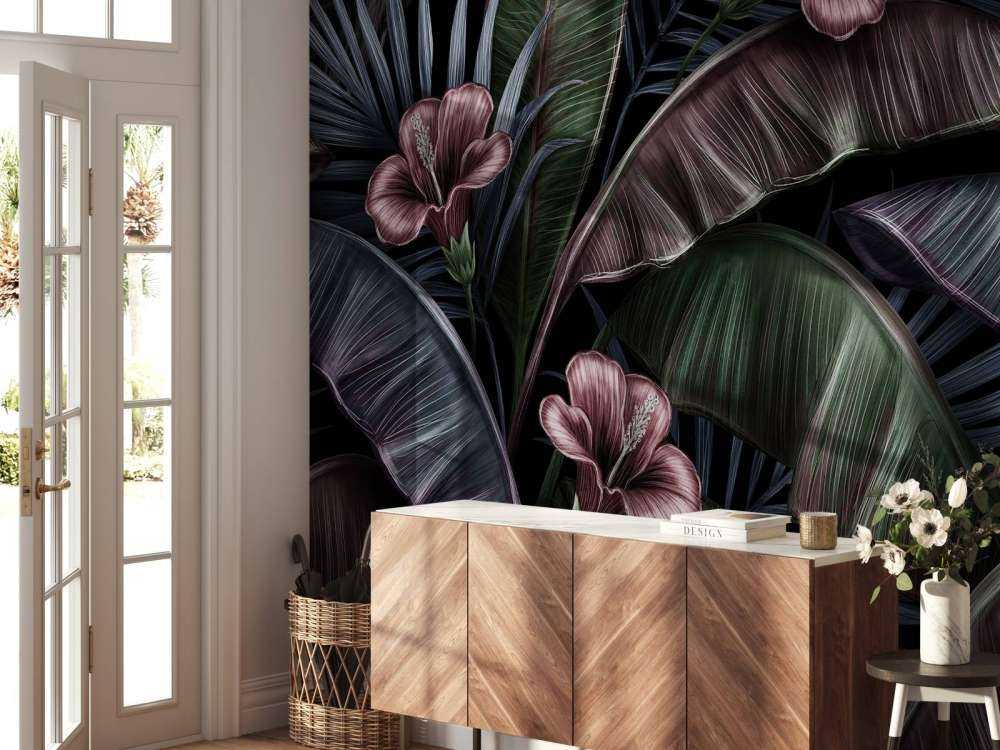 Tropische hibiscus en bladeren