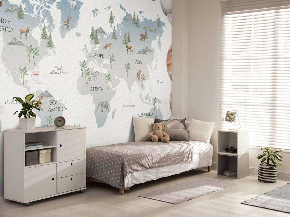 Wereldkaart met planeten