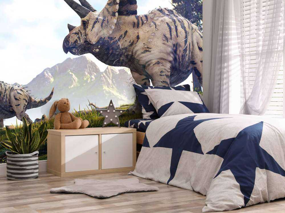 Dinosaurussen lopend door de natuur