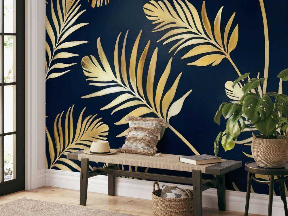 Golden leaves on dark Navy Blue