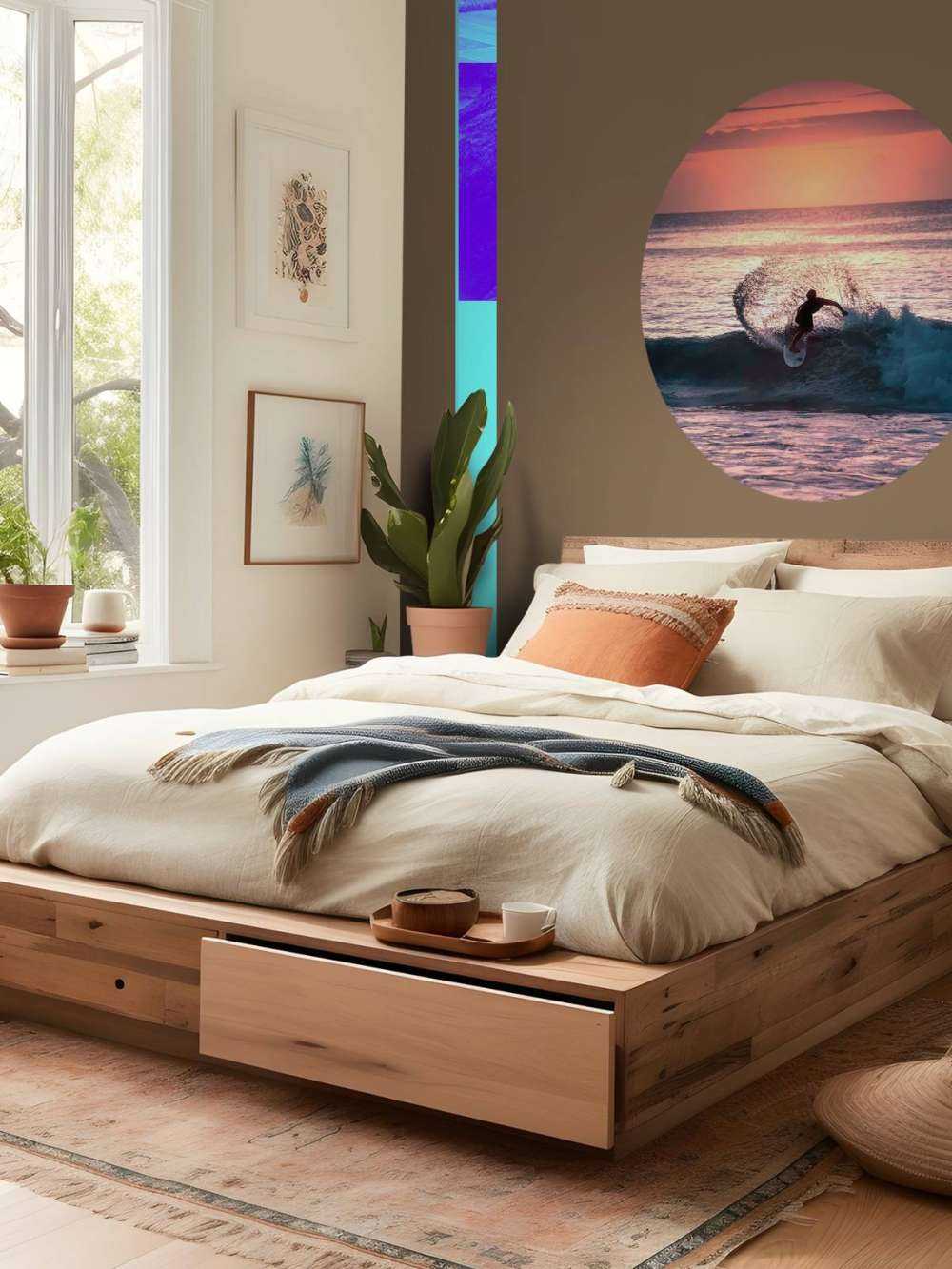 Surfer in de roze avondgloed