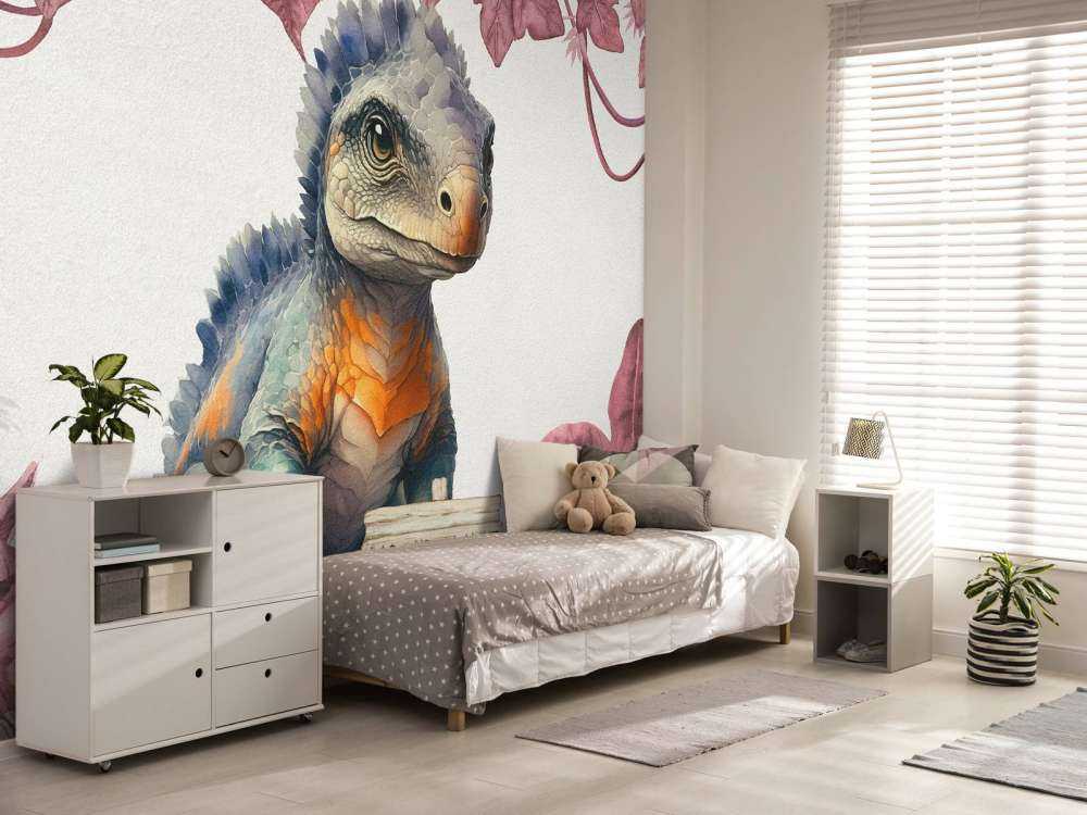 Baby ankylosaurus in de jungle roze