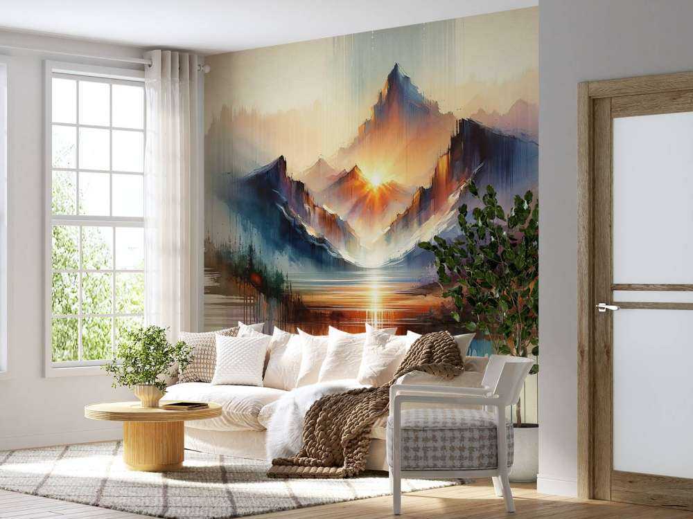 Watercolor Abstract Mountains Landscape