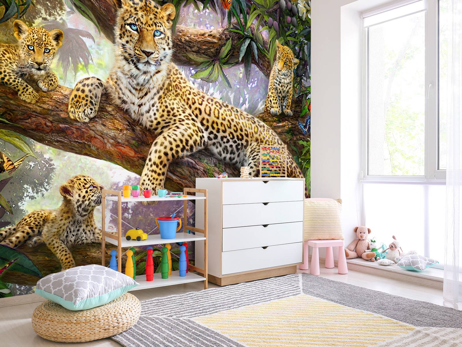 Fotobehang - Tree Top Leopard Family - Fotobehang, image size:1600x1200