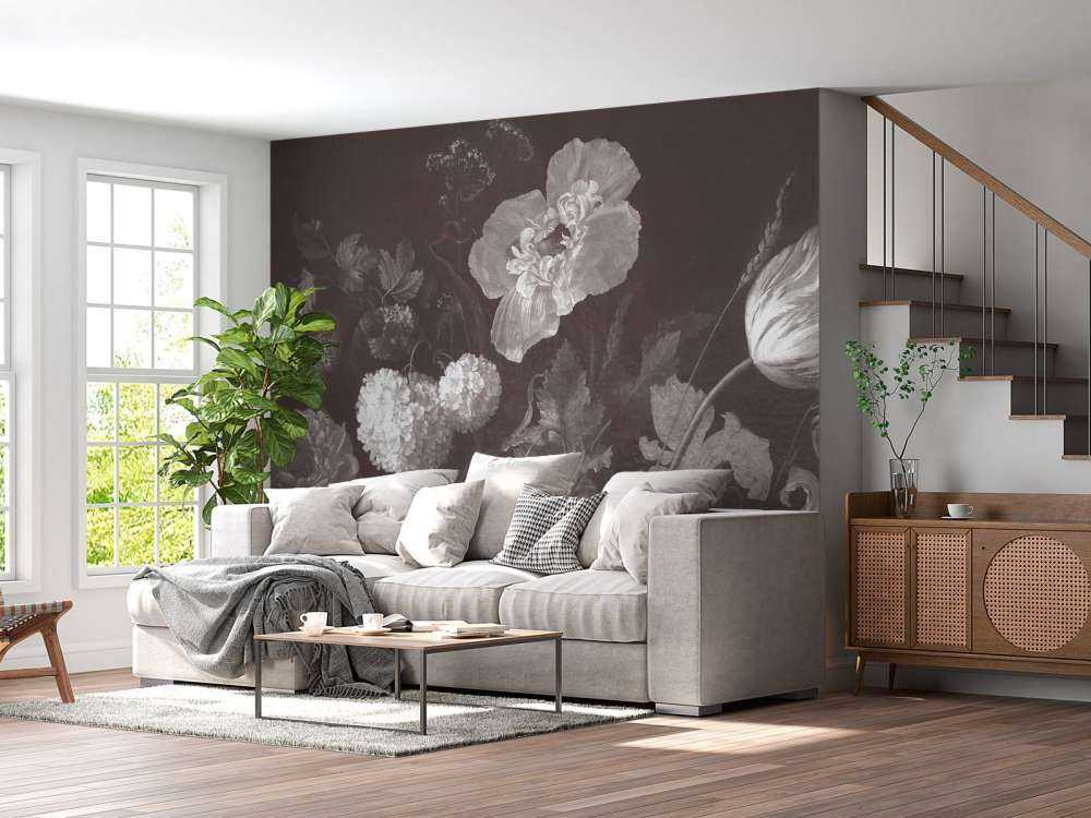 Baroque bloemen stilleven - dark sepia