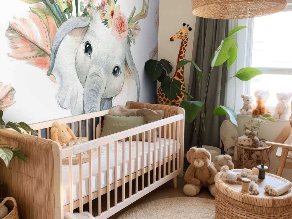 Baby olifant roze bloemen