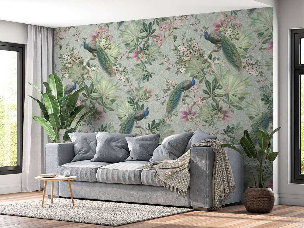 Vintage garden pauwen - mint groen