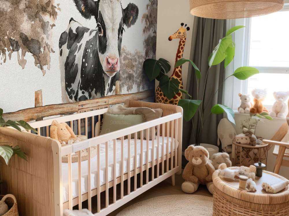 Jonge koe in een weiland taupe