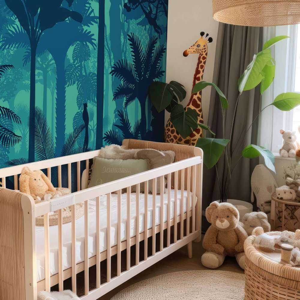 Blauwe jungle silhouetten