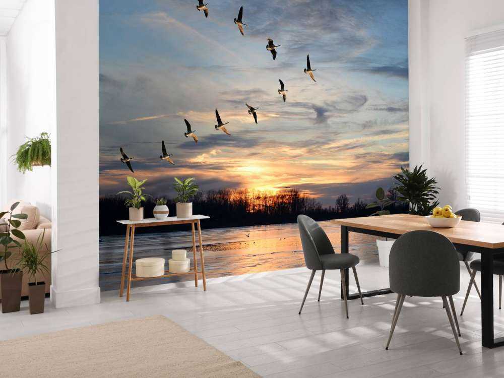 Grote Canadese ganzen in V-formatie