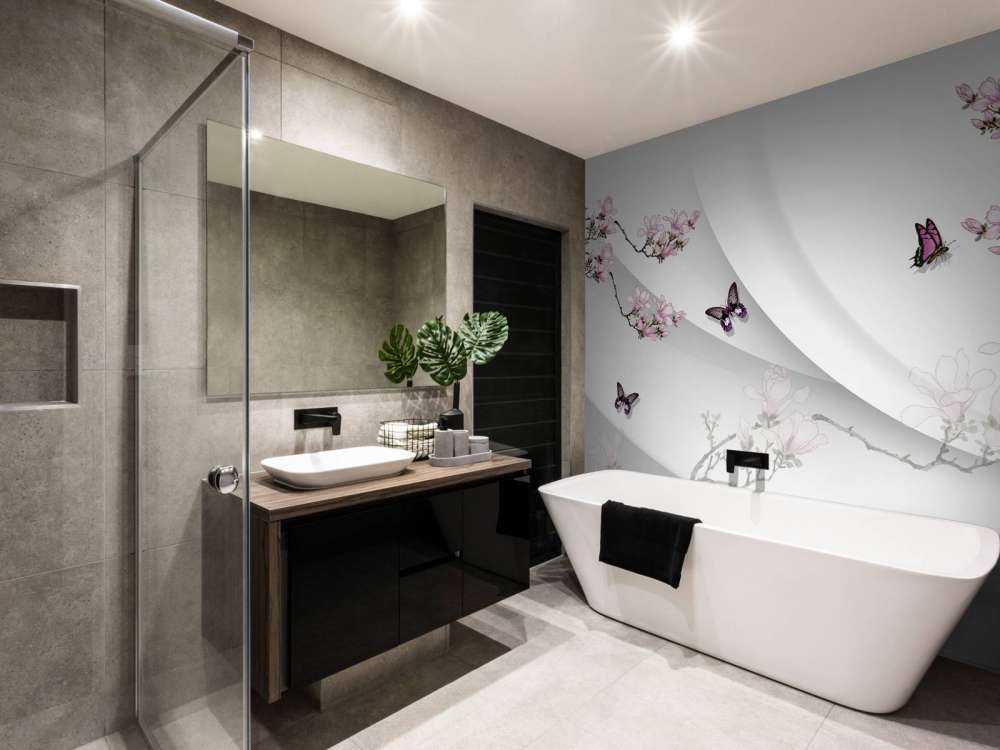 Witte 3D achtergrond met sierlijke bloesem